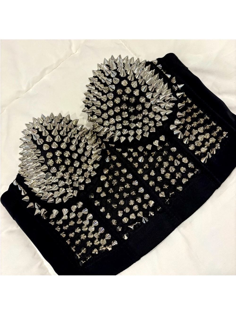 Black Studded Spike Bandeau Top - Silver Spikes